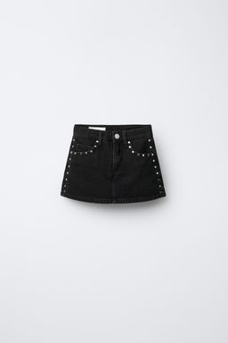 STUDDED DENIM BERMUDA SKIRT