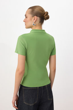 Trendyolmilla Siyah Dik Yaka Baglama Detayl? Vucuda Oturan Esnek Orme Bluz TWOSS25BZ00226  фото 15