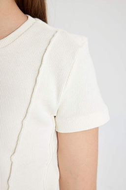 Облегающая футболка в рубчик с короткими рукавами для девочек - Defacto фото 6