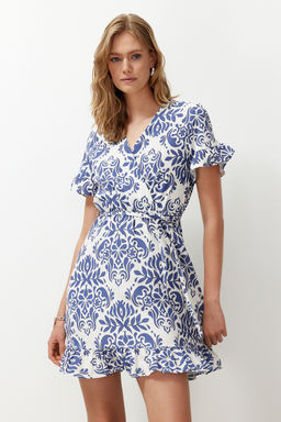 Siyah Kusakl? Cicekli F?rf?rl? Mini Dokuma Elbise TWOSS24EL00760 - Trendyolmilla фото 7