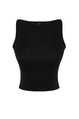 Siyah Ask?l? Fitted/Vucuda Oturan Esnek Orme Bluz TWOSS24BZ00535