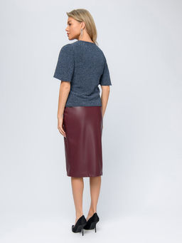 Блуза синего цвета с V-образным вырезом и широкими рукавами - 1001dress фото 3