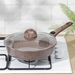 Сковорода Доляна «Брауни», d=28 см, съёмная ручка, стеклянная крышка, антипригарное покрытие, индукция, алюминий, коричневая