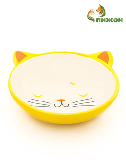 Миска керамическая Кошачья мордочка 200 мл - 1646.5 см, желтая/белая - Пижон фото 2