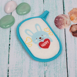 Цена за 4 шт. Губка для тела махровая детская "Happy baby - Зайчик Остин" , 13*8,5 см (ZIP пакет)