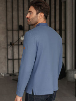 Лонгслив Vilatte U49.060 поло на молнии из трикотажа светло-синий  фото 3