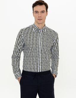 Рубашка приталенного кроя с длинным рукавом цвета хаки