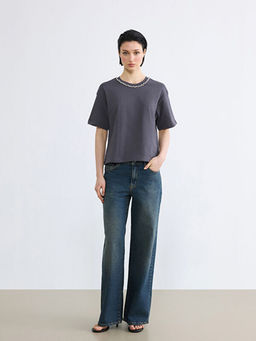 Bisiklet Yaka Ta?l? Kad?n Ti??rt