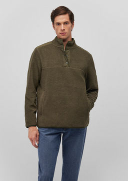 Dugme Detayl? Haki Sherpa Sweatshirt - Mavi фото 2