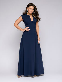 УЦЕНКА. Платье темно-синее длины макси с глубоким декольте - 1001dress фото 8