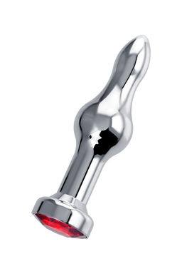 Анальная втулка Штучки-Дрючки, металл, серебряная, с красным кристаллом, 10 см, 2,8 см, 75 г  фото 2