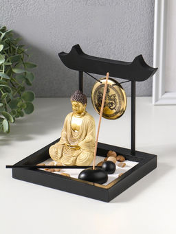 Сад Дзен "Будда в кремовом у гонга" песок+камни+аромапалочки 13,2х15х16 см