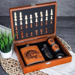 Фляжка 200 мл с шахматами + 2 стопки 25 мл, открывашка, воронка / FL-181 /уп 20/ - Галеонтрейд фото 2