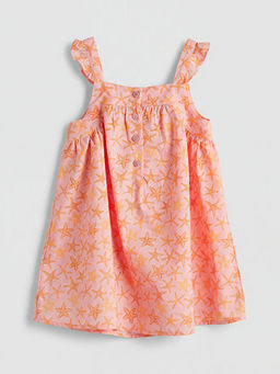 Kare Yaka Desenli K?z ?ocuk Elbise