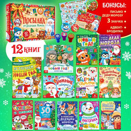 Подарок на Новый год для детей Посылка от Дедушки Мороза, большой новогодний подарочный набор книг 12 шт., письмо деду морозу, адвент - бродилка, значки