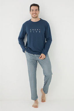 Lacivert Regular/Normal Kesim Creative Yaz_ Bask_l_ _rme Pijama Tak_m_ TMNAW25PT00067 - Trendyolmilla фото 2