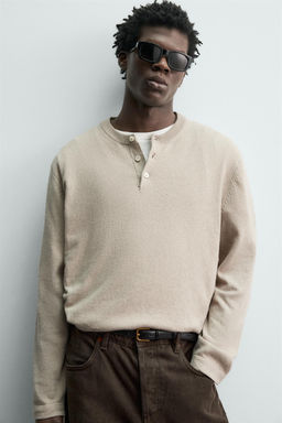 COTTON BLEND HENLEY JUMPER - Zara фото 6