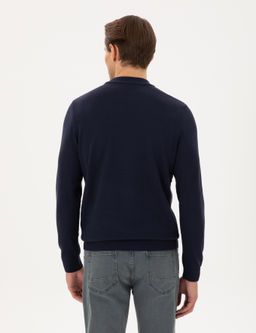 Lacivert Slim Fit Bato Yaka Y_n Kar___ml_ Triko Kazak
