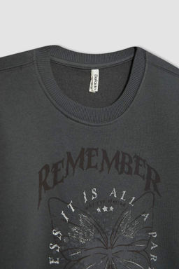 Толстый свитшот с круглым вырезом и принтом для девочек - Defacto фото 8