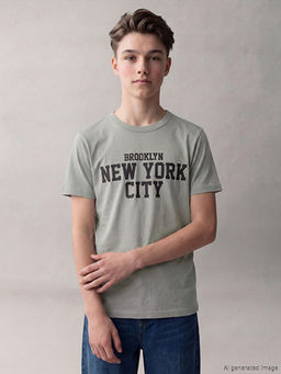 Bisiklet Yaka New York Bask?l? Erkek ?ocuk Ti??rt