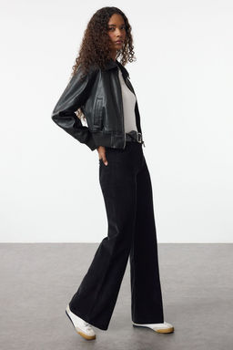 Siyah Kadife Straight/Duz Kesim Dokuma Pantolon TWOAW25PL00104