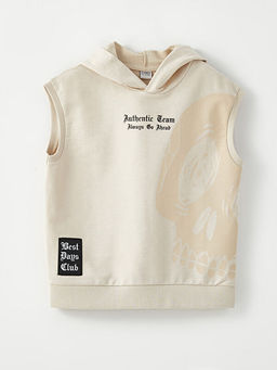 Kap??onlu Bask?l? Kolsuz Erkek ?ocuk Sweatshirt
