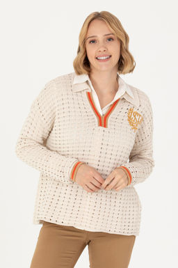 Женский кремовый свитер с v-образным вырезом Неожиданная скидка в корзине - U.s. polo assn фото 3