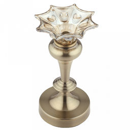Подсвечник стеклянный "Клематис" h21,5см, чаша д11,5см, h4см, нескользящее основание д10,2см, металлическая ножка, бронзовый, в коробке (Китай)