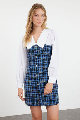 TRENDYOLMILLA Mavi Ekose / Kareli Dokuma Elbise TWOAW23EL00701  фото 20