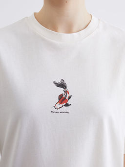 Bisiklet Yaka Bal?k Bask?l? Oversize Kad?n Ti??rt