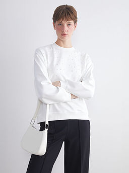 Bisiklet Yaka Boncuk ??lemeli Oversize Bluz