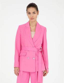 Pembe Keten Kar___ml_ Regular Fit Ceket