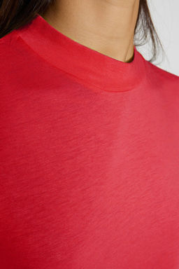 K?rm?z? %100 Pamuk Basic Regular/Normal Kal?p Dik Yaka Orme T-Shirt TWOAW20TS0096