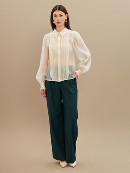 Блузка из органзы со сборкой OD-928-1 молочный - Tantino фото 5