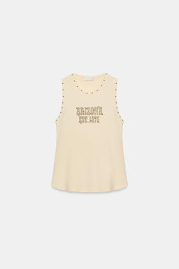 CAMISETA TACHAS TEXTO / Beige - Zara фото 4