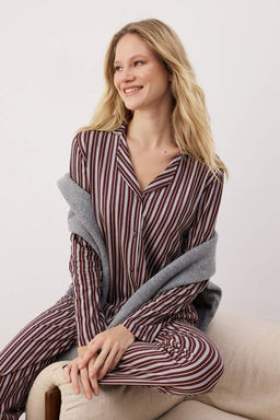 Trendyolmilla Pembe %100 Pamuklu Cizgili Gomlek-Pantolon Orme Pijama Tak?m? THMAW24PT00144  фото 17