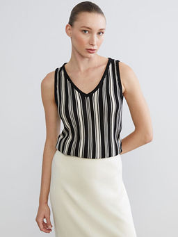 V Yaka ?izgili Kad?n Triko Atlet