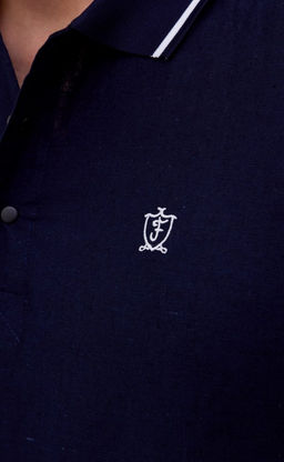 Футболка-поло льняная мужская F011-0770 тёмно-синяя - Fine joyce фото 7