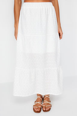 Ekru Brode Kumas Klos Maxi Boy Dokuma Etek TWOSS24ET00069 - Trendyolmilla фото 7