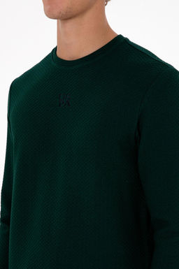 Erkek Regular Fit Bisiklet Yaka Koyu Ye_il Sweatshirt