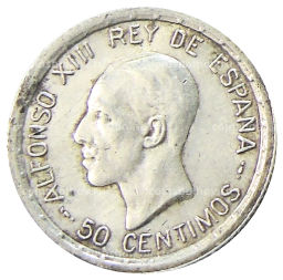Монета 50 сентимо 1926 года Испания
