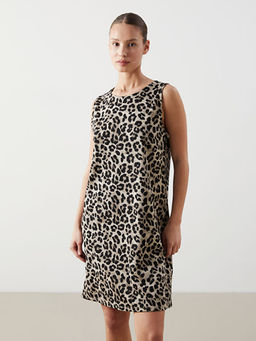 Bisiklet Yaka Leopar Desenli Elbise