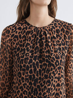 Bisiklet Yaka Leopar Desenli B?zg?l? Bluz