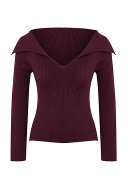 Bordo Carmen Yaka Triko Kazak TWOAW22KZ0993