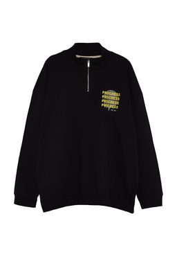 TRENDYOL MAN Siyah Buyuk Beden Oversize/Genis Kesim Dik Yaka Fermuarl? S?cak Tutan Sweatshirt TMNAW24AO00005 - Trendyolmilla фото 9