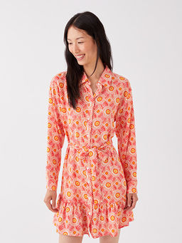 Desenli Uzun Kollu Kad?n G?mlek Elbise