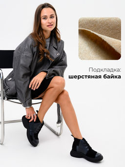 Ботинки 305.927bl.Вакса черная+черная замша/байка