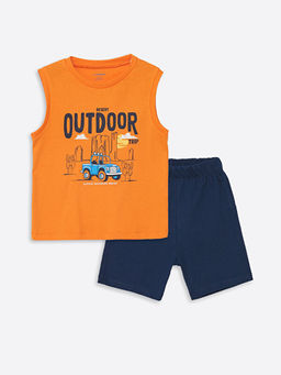 Bisiklet Yaka Kolsuz Bask?l? Erkek Bebek Atlet ve ?ort 2li Tak?m