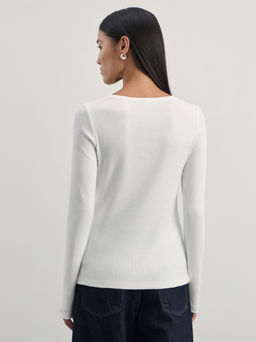 Лонгслив с V-образным вырезом в риб / Zarina  фото 6