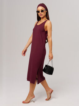 Трикотажная удлиненная туника с разрезами темно-бордовая КТ-18 (28)